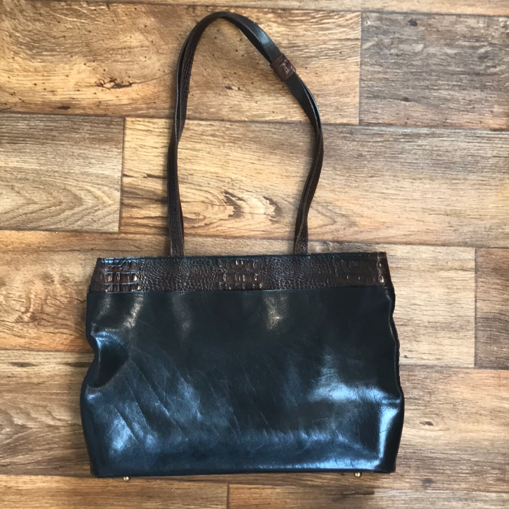Brahmin Black And Pecan Croc Medium Tote